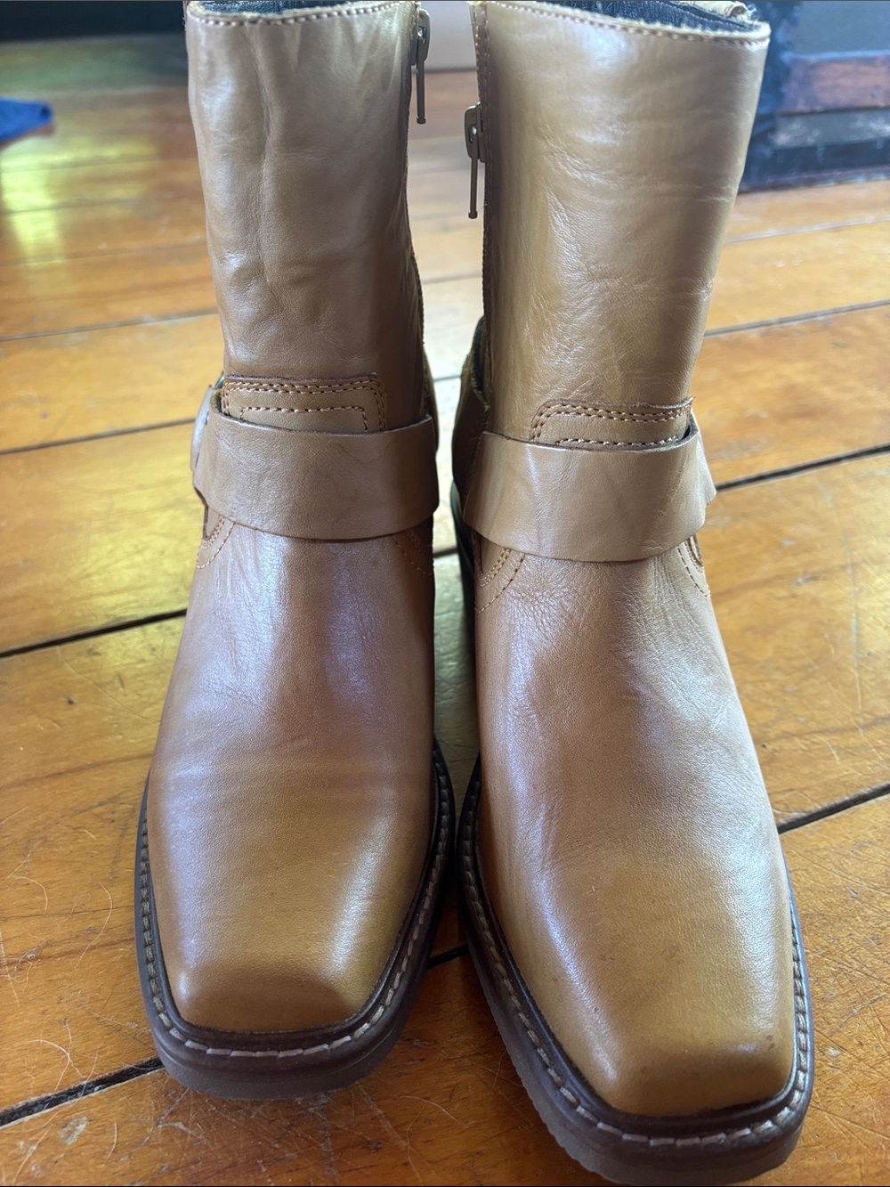 Tan Leather Mid-Calf Harness Boots - Picture 2 of 5